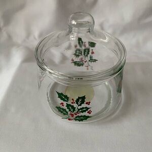 Vintage Indiana Glass Holly Jar/ Lid Christmas Candy/Storage/Decor Container